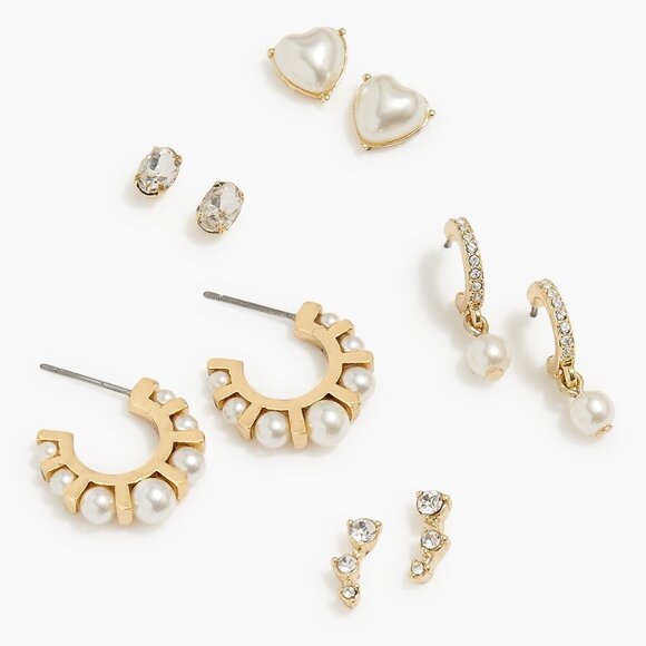 J. Crew Set-of-Five Pearl and Crystal Earrings/NWT - Picture 1 of 6